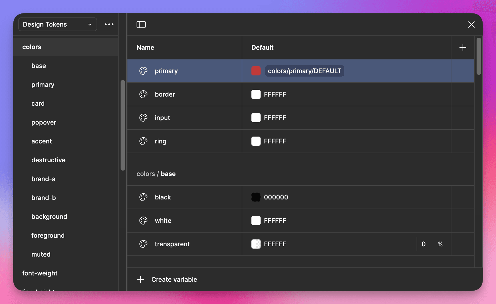 Finding colors/primary variable in colors directory