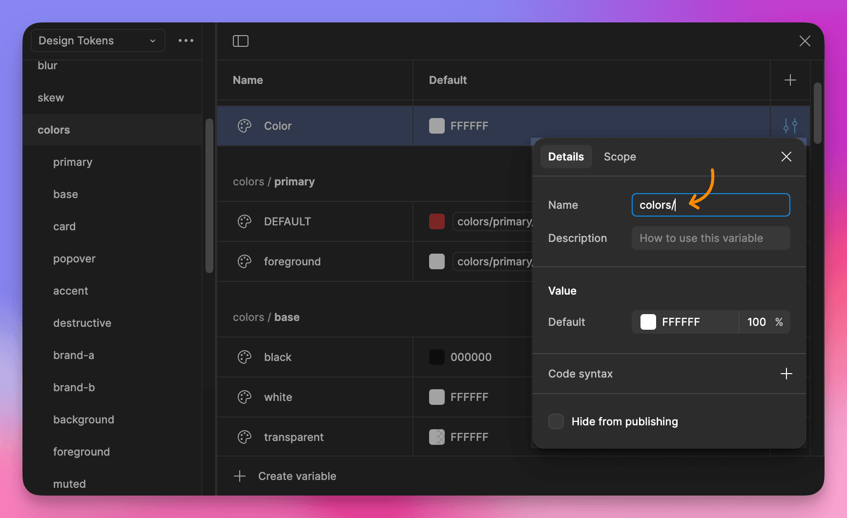 Organizing color variables